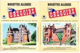 2 Buvards Biscottes Grégoire. N° 92, Château De Trecesson à Campeneac Et N° 96, Château De Brissac. - Biscotti