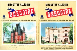 2 Buvards Biscottes Grégoire. N° 103, Château De Bourdeille Et N° 104, Château De Carrouges. - Biscottes