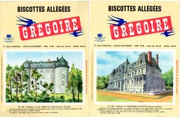 2 Buvards Biscottes Grégoire. N° 105, Château De La Voulte Et N° 107, Château De Maisons-Laffitte. - Bizcochos