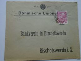 ZA248.13 Czechia -Cover - Cancel Praha Ca 1913 - Bömische Union -Bankverein In Bischofswerda - ...-1918 Prefilatelia