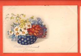 KAJ-07 Bouquets De Fleurs, Narcisses Et Primevères. Circulé En 1917 En Suisse, Petit Pli Angle Inférieur Droit - Geburtstag