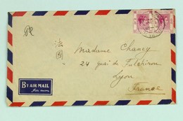 Hong Kong, 1947 Cover Yau Ma Tei --> Lyon, France, Fr. 1$, Pair Of 50 C - Covers & Documents