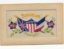 Embroidered Silk Souvenir . 3 Flags France, UK And USA. Violet. Drapeaux Brodée - Bordados