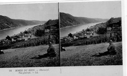 Oberwesel Animée Belle Vue Du Village Les Bords Du Rhin Carte Stéréoscopique - Oberwesel