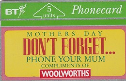 REINO UNIDO. Woolworths - Mothers' Day. 5U. 01/1992. 261F. BTA-031. (635) - Autres & Non Classés