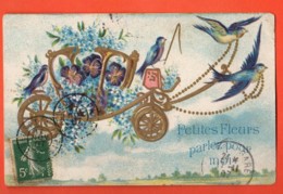 KAJ-35  CArrosse De Fleurs, Le Langage Des Fleurs, Petites Fleurs Parlez Pour Moi .Relief.Cachet 1907 - Fiori