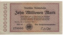 GERMANY  10 Millionen Mark   Deutche Reichbahn    Dated  2.9.1923 - 2 Millionen Mark