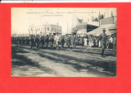 CASABLANCA GUERRE 1914 Cpa Animée Défilé 1 Er Bataillon De Reserve Formé Par Les Mobilisés - Casablanca
