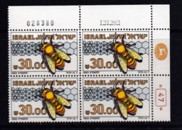 ISRAEL, 1983, Cylinder Corner Blocks Stamps, (No Tab), Bees, SGnr. 892, X1092 - Neufs (sans Tabs)