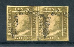 1859- SICILIA- 1 GR.VERDE OLIVA - RARA COPPIA - USED - LUXE !! - Sicile