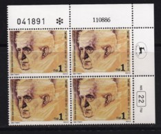 ISRAEL, 1986, Cylinder Corner Blocks Stamps, (No Tab), David Ben Gurion, SGnr.1009, X1102 - Ungebraucht (ohne Tabs)