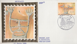 Enveloppe  FDC  1er   Jour    MONACO    Parc  Du  Mercantour   Gravures  Rupestres    1989 - Vor- Und Frühgeschichte