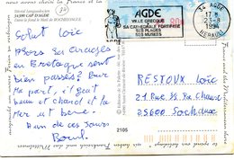 Vignette D'affranchissement Oiseaux De Jubert Avec Cachet Et Flamme De Agde Sur CPM - 1990 « Oiseaux De Jubert »