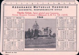 Publicité Assurance Mutuelle Vaudoise, Buvard Et Calendrier 1944, Château De Vufflens (1944) Format 10,5x15 - Banque & Assurance