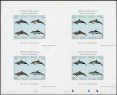 Monaco 1992 Y&T BF 56. Essai Hélio En Feuille De 4 Blocs. Cétacés De La Méditerranée : Dauphins (Delphinus Delphis), - Dauphins