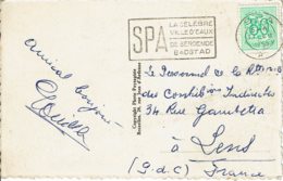 1953 - De Spa Pour Lens - Oblit. "SPA LA CELEBRE VILLE D'EAU - DE BEROEMDE BADSTAD" Sur Carte Postale De Spa - Flammes