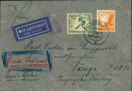 1936, Luftpostbrief Ab GLAUCHAU Nach Tanga, Tanganyika - Covers