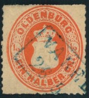 1862, 1/2 Groschen Wappen Dunkelorange, Durchstich 11 3/4 - Mi.-Nr. 16 Ab - Oldenburg