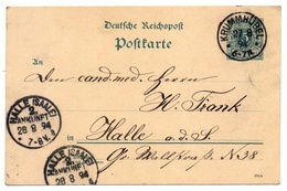 Deutsche Reichspost, Postkarte, Krummhübel, Schlesien 1894 Nach Halle A.d. Saale - Postcards