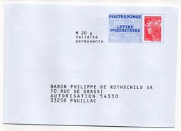 Entier Postal PAP POSTREPONSE Gironde Pauillac Baron Philippe De Rothschild - Listos Para Enviar: Respuesta /Beaujard