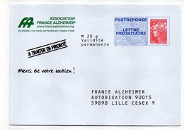 Entier Postal PAP POSTREPONSE NORD LILLE FRANCE ALZHEIMER - Prêts-à-poster: Réponse