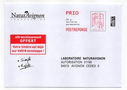 Entier Postal PAP POSTREPONSE VAUCLUSE AVIGNON LABORATOIRE NATURAVIGNON - Prêts-à-poster: Réponse