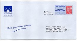 Entier Postal PAP POSTREPONSE SEINE ET MARNE MELUN FONDATION POUR LA RECHERCHE MEDICALE - Listos A Ser Enviados: Respuesta