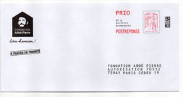 Entier Postal PAP POSTREPONSE PARIS FONDATION ABBE PIERRE - PAP: Antwoord