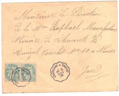 CHATILLON à TROYES Lettre Convoyeur Type 1 Ob 9/10/ 1906 5 C Blanc Yv 111 - Spoorwegpost