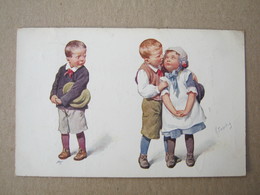 Courtship Ritual, Boys, Girl, Whispering, 1912. / Illustrateur Karl Feiertag - Feiertag, Karl