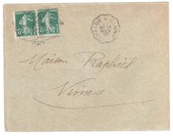 CHALON à CLUNY Lettre Convoyeur Type 2 Ob 14/11/ 1907 5 C Semeuse Camée Vert Yv 137 - Bahnpost