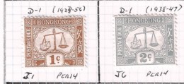 HONG-KONG 1923,1938  POSTAGE DUE SCOTT J1,J6  CAT VAL US$4.15 - Gebruikt