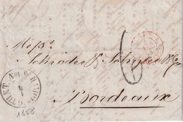 RUSSIE 1858 LETTRE DE RIGA POUR BORDEAUX POSTEE A HAMBURG CACHET ENTREE VALENCIENNES - ...-1857 Prephilately