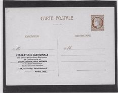 France Entiers Postaux - Cérès De Mazelin 2fr50 Brun -  Carte Postale Fédération Nationale... - Overprinter Postcards (before 1995)