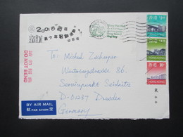 Hong Kong Um 2000 Air Mail / Luftpost Nach Dresden - Cartas & Documentos