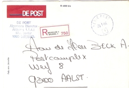 Belgique 1994 - Lettre Recommandée Avec Cachet Regie Post - Franchise - De Post - Munt Center Brussel à Aalst - Franchise