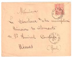 LE PUY à St ETIENNE Lettre Convoyeur Type 1 Ob 11/9/ 1903 15 C Mouchon Yv 125 - Railway Post