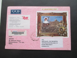 Indien 2009 Air Mail / Luftpost Beleg Mit Blockfrankatur  Block MeF Registered Post / Einschreiben - Storia Postale