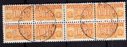 ITALIA REPUBBLICA ITALY REPUBLIC 1955 1981 PACCHI IN CONCESSIONE PARCEL POST STELLE STARS 1960 LIRE 110 QUARTINA USATA - Colis-concession