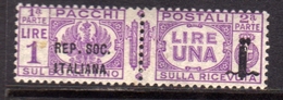 ITALIA REGNO ITALY KINGDOM 1944 RSI REPUBBLICA SOCIALE ITALIANA PACCHI POSTALI PARCEL POST FASCIO LIRE 1LIRA MNH FIRMATO - Postpaketten