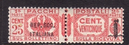 ITALIA REGNO ITALY KINGDOM 1944 RSI REPUBBLICA SOCIALE ITALIANA PACCHI POSTALI PARCEL POST FASCIO CENT. 25c MNH - Postpaketten