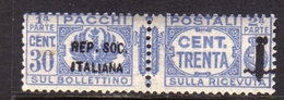 ITALIA REGNO ITALY KINGDOM 1944 RSI REPUBBLICA SOCIALE ITALIANA PACCHI POSTALI PARCEL POST FASCIO CENT. 30c MNH - Colis-postaux