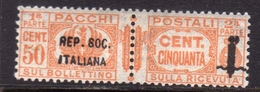 ITALIA REGNO ITALY KINGDOM 1944 RSI REPUBBLICA SOCIALE ITALIANA PACCHI POSTALI PARCEL POST FASCIO CENT. 50c MNH - Paquetes Postales