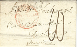 1827- Lettre D'Espagne  Pour Sainte Marie D'oléron  Taxe 10 D Entrée ESPAGNE PAR / PERPIGNAN - Entry Postmarks