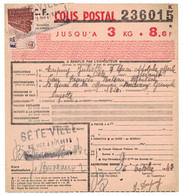 TIMBRE COLIS POSTAL N° 204 SEUL SUR BULLETIN D'EXPÉDITION JUSQU'À 3KG De SETE À BORDEAUX 1943 - Lettres & Documents
