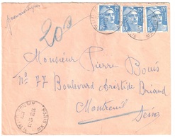 PARIS XIII Avenue D'Italie Pneumatique Dest Montreuil Sous Bois 15F Gandon Bleu Yv 886 Ob 12 11 1951 - Lettres & Documents