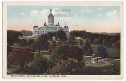 USA, Hartford CT, State Capitol And Bushnell Park - Antique 1920s Vintage Connecticut Curt Teich Postcard - Hartford