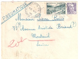 PARIS 30 Boulevard Diderot Pneumatique  Dest Montreuil Sous Bois 5F Gandon 40 F Meuse Yv 842a 883 Ob 14 11 1951 - Lettres & Documents