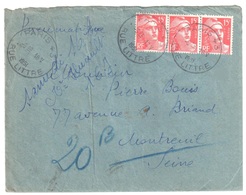 PARIS 43 Rue Littré Pneumatique Dest Montreuil Sous Bois 15F Gandon Rouge Yv 813 Ob 3 4 1951 - Cartas & Documentos