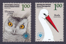 Bosnia Serbia 2008 Fauna Birds Owls Strix Aluco Stork Ciconia Ciconia Europa Nature Protection, Set MNH - Eulenvögel